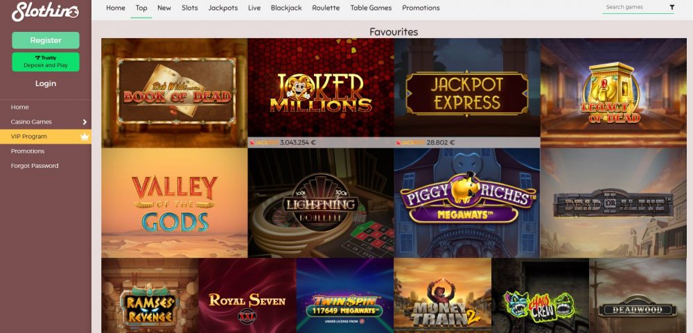 Spellen van Slothino casino